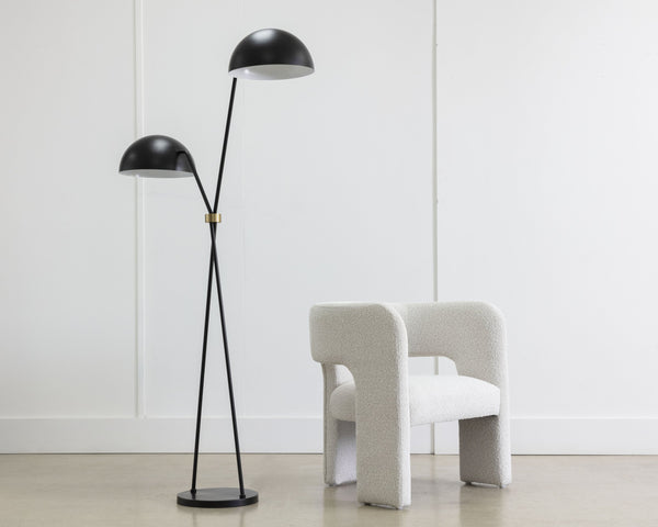 Sunpan Faven Floor Lamp - Modern Dual-Domed Design with Sturdy Iron Base for Stylish Indoor Illumination Black