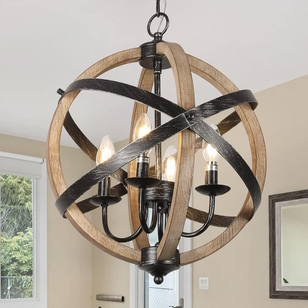 English Elm Farmhouse 4-Light Chandelier - Rustic Adjustable Ceiling Fixture For Dining, Kitchen & Living Spaces W2738P185413