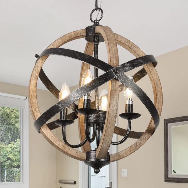 English Elm Farmhouse 4-Light Chandelier - Rustic Adjustable Ceiling Fixture For Dining, Kitchen & Living Spaces W2738P185413