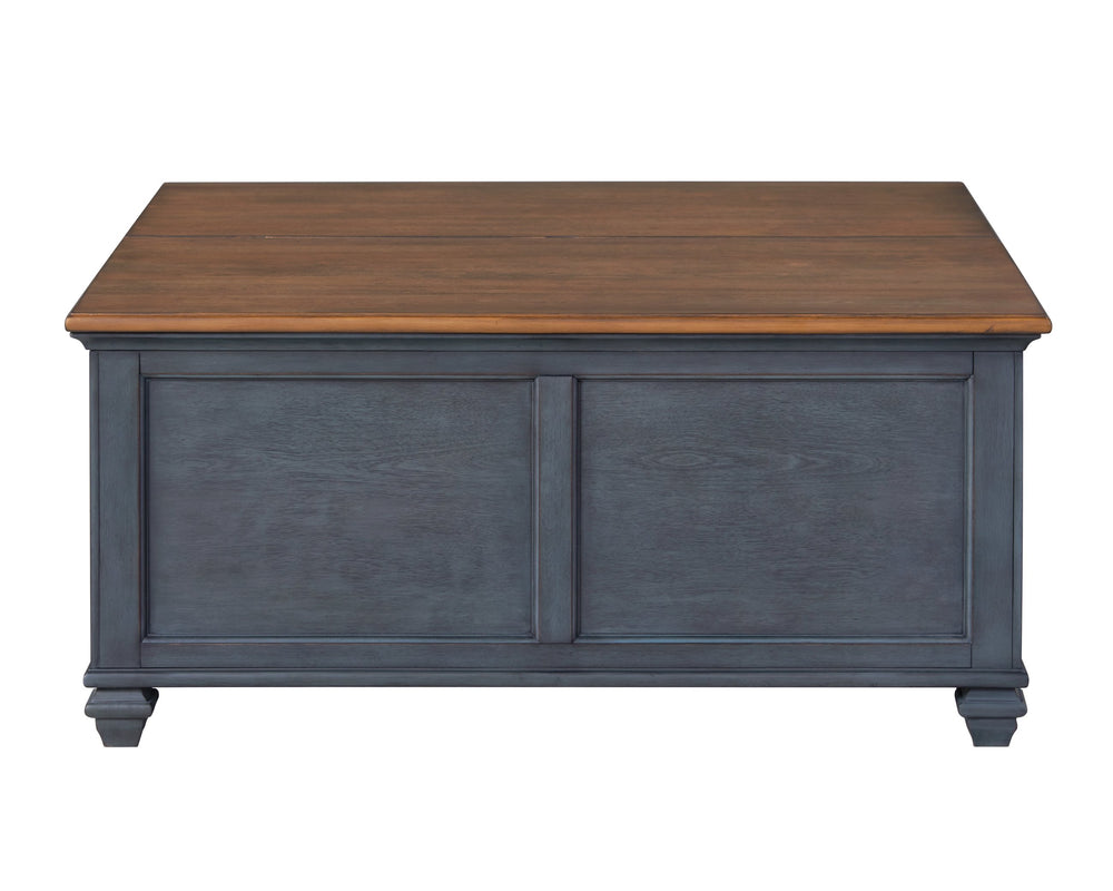 English Elm 40 inch Lift-Top Coffee Table Corduroy Blue Finish, Solid Rubberwood, Hidden Storage, Ready-to-Use B108P193077