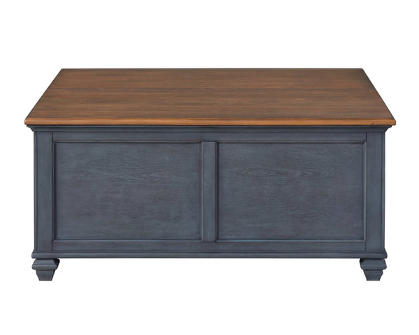 English Elm 40 inch Lift-Top Coffee Table Corduroy Blue Finish, Solid Rubberwood, Hidden Storage, Ready-to-Use B108P193077