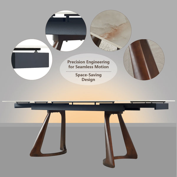 English Elm Retractable Sintered Stone Extendable Dining Table Seats Eight with Steel Base W5630S00001