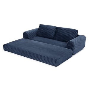 English Elm 2-in-1 Corduroy Futon Sofa Sleeper with Foam Fill and Modular Floor Profile Blue W1117P417300