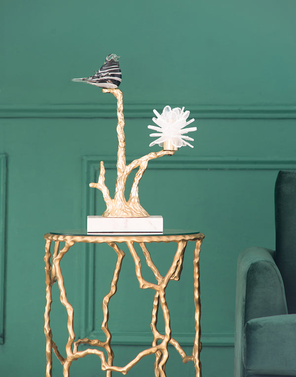 English Elm Aluminum Candle Holder With Elegant Black Bird Figurine And Marble Stand For Stylish Home Décor W2078P172361