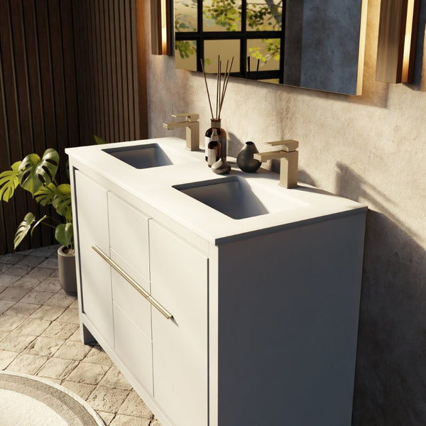 English Elm White Double Bath Vanity Set With Quartz Top, Gun Metal Faucet, And 43-Inch Mirror For Elegant Style B2731S01715-GIGA