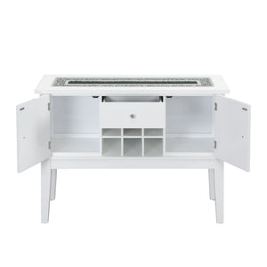 English Elm Elizaveta White High Gloss Server with Acrylic Diamond Inlay, Wine Rack for 6, Tempered Glass B2726P348940
