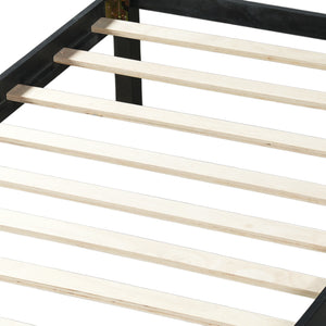 English Elm Twin Platform Bed Vertical Slat Headboard Farmhouse Shaker Wood Grain Finish Bedroom Black N733P422478E