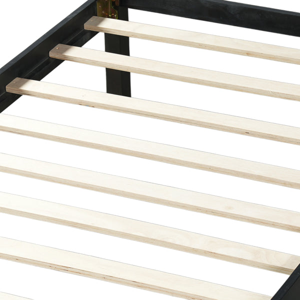 English Elm Twin Platform Bed Vertical Slat Headboard Farmhouse Shaker Wood Grain Finish Bedroom Black N733P422478E