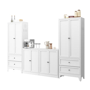 English Elm 34.6" White Metal Pantry Cabinet with Adjustable Shelves, Space-Saving Freestanding Kitchen Organizer for Apartments T2398P350191