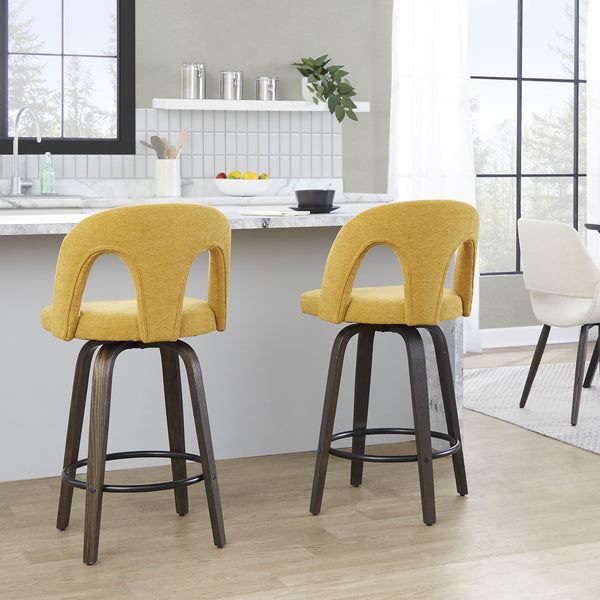 English Elm Fixed-height Swivel Counter Stools Mid-century Bentwood Walnut Frame Set of 2 B202S01787