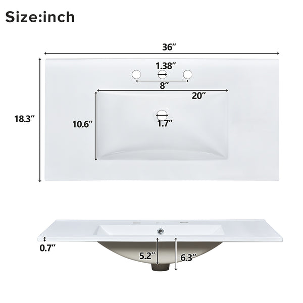 English Elm 36" Green Bathroom Vanity with Ceramic Sink, Gold Handles, Soft-Close Drawers & Adjustable Shelf N729P257304F