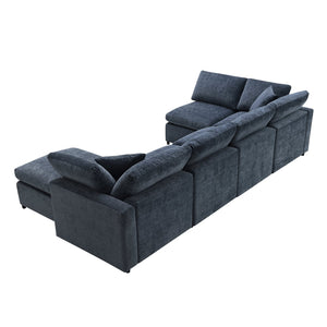 English Elm [new Sku] Chenille Modular Sectional Sleeper Sofa with Ottoman Six Seat U Shape Living Room Dark Blue N723S8583K