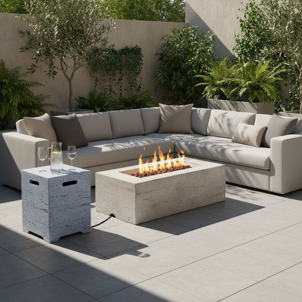 English Elm U_style Rectangular Mgo Outdoor Fire Pit Set with Propane Tank Cover Table 40000 Btu WY000500AAD