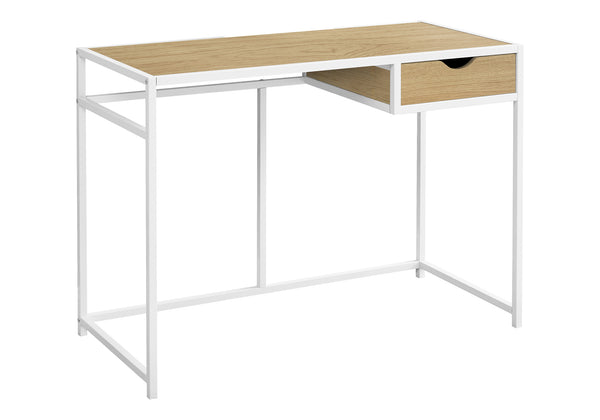 English Elm Computer Desk with Slim White Metal Frame and Single Drawer for Compact Home Office, 42" L Natural 44 L x 22 W x 5 H B2710P219852