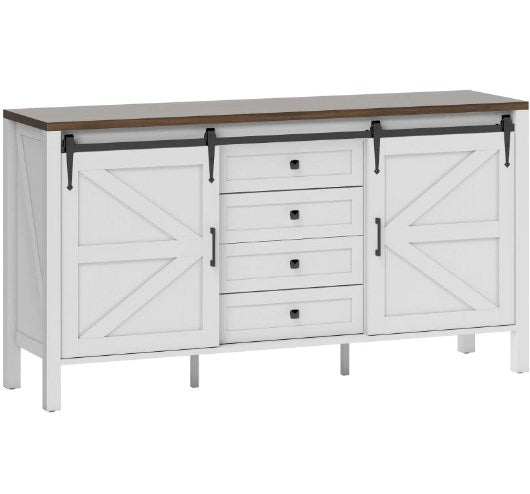 English Elm Spacious Farmhouse Buffet with Barn Doors Four Drawers and Adjustable Shelving T3971P429257