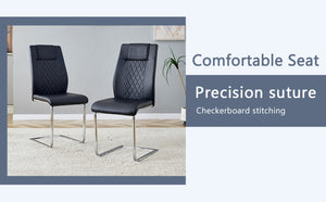 English Elm Table 5-Piece Set: Elegant Black Marble-Patterned Top With Stylish Stainless Steel Legs & Pu Chairs W1151S01959-GIGA