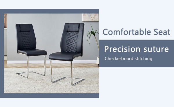 English Elm Table 5-Piece Set: Elegant Black Marble-Patterned Top With Stylish Stainless Steel Legs & Pu Chairs W1151S01959-GIGA