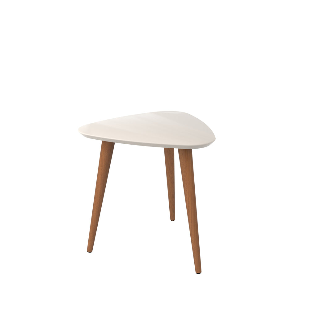 English Elm Utopia Lacquered Triangular End Table with Solid Wood Splayed Legs, 19.88" High, Off White Accent B365P398492