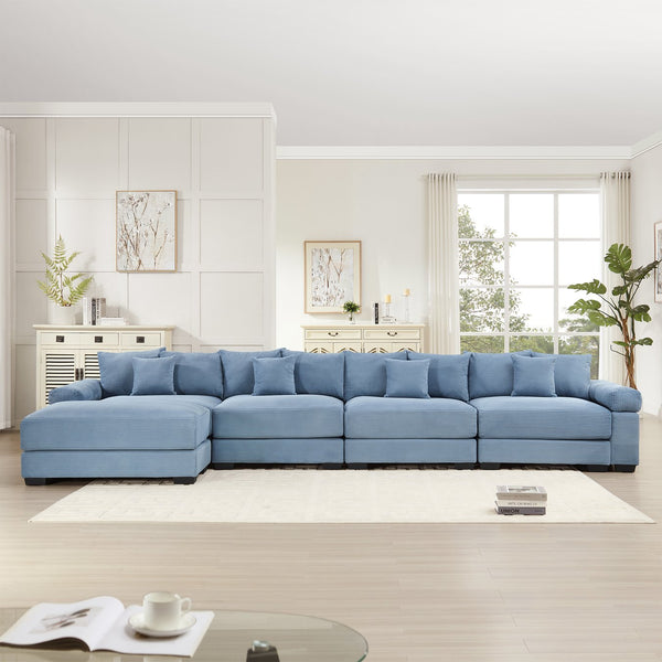 English Elm 170"Oversized Modular L-Shape Sectional Couch With Ottoman, 12 Pillows, Soft Corduroy & Ergonomic Comfort W714S01354