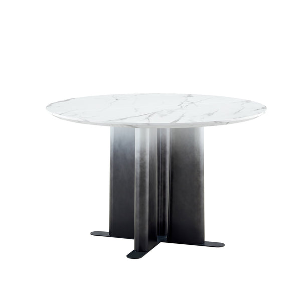 English Elm Modern Faux Marble Round Dining Set Tufted Pvc Chairs Metal Base Seats Four W3875S00068