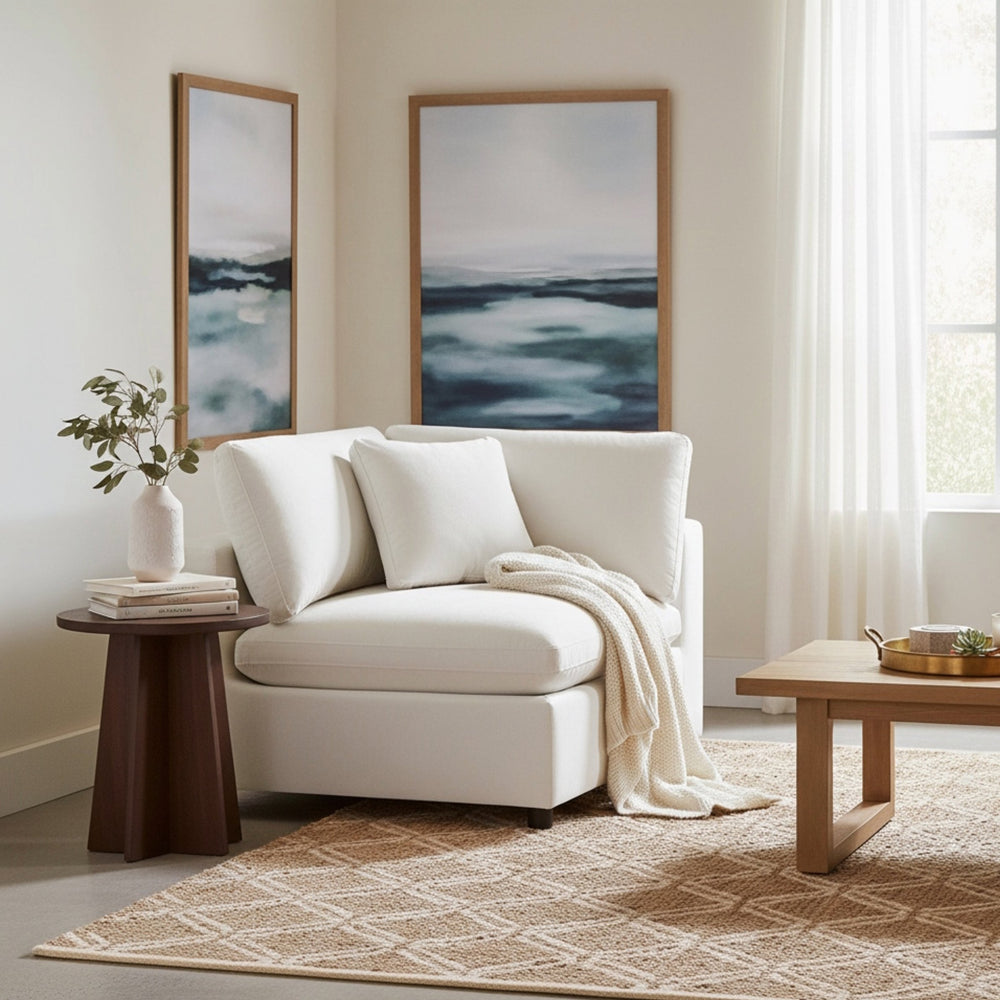 English Elm Caylie Modern Corner Wedge Chair with Plush Down-Blend Cushions, Durable Fabric & Solid Wood Frame Ivory B050P406805