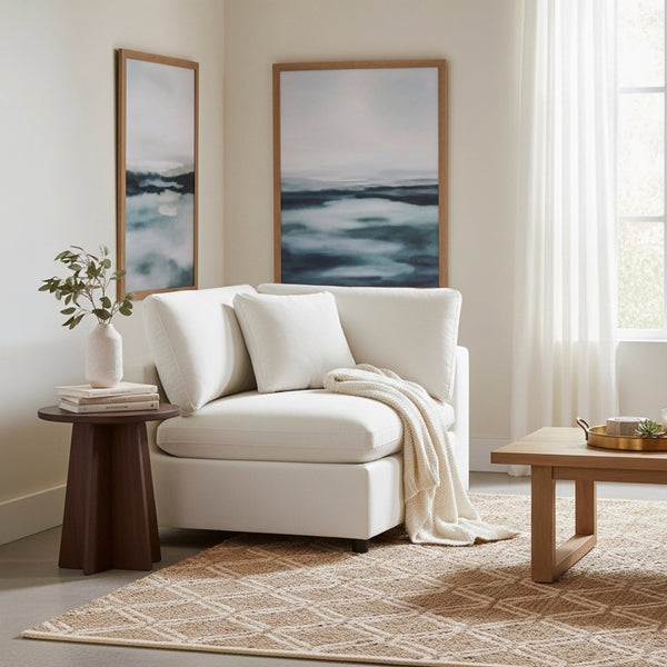 English Elm Caylie Modern Corner Wedge Chair with Plush Down-Blend Cushions, Durable Fabric & Solid Wood Frame Ivory B050P406805