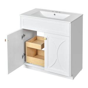 English Elm 30'' Bathroom Vanity With Ceramic Sink Combo - Modern Freestanding Cabinet, Gold Handles & Soft-Close Doors N710P194898K