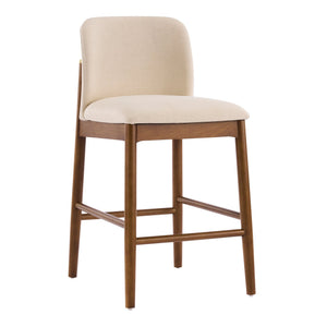 English Elm Lois Rubberwood Counter Stools Set of 2 Beige Upholstered Seats Walnut Frame N775P369557W