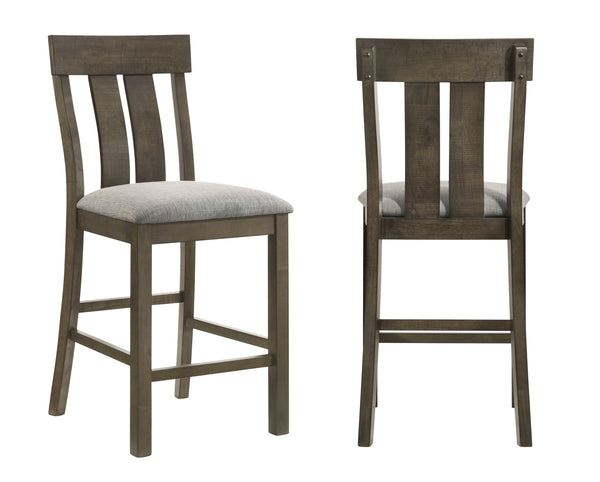 English Elm 7pc Counter Height Dining Set Rustic Farmhouse Trestle Table with Upholstered Slat-Back Chairs, Bench 78" B2741S00532