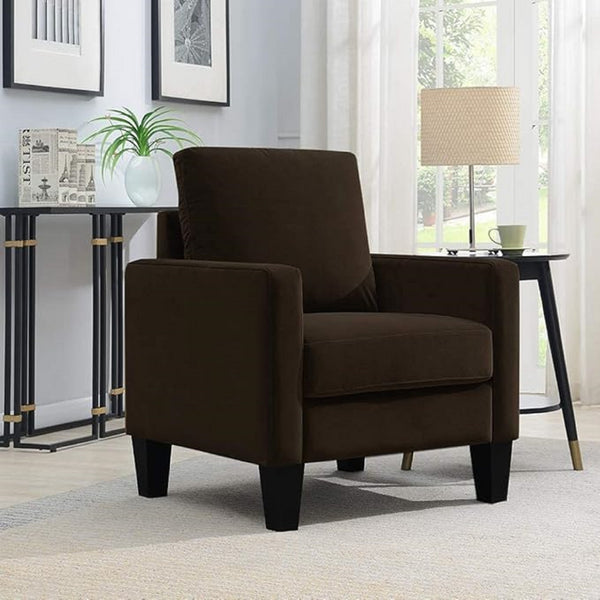 English Elm 1pc Mid-century Modern Accent Chair Microfiber Upholstery Tapered Legs Cozy Seating Brown B011P201578