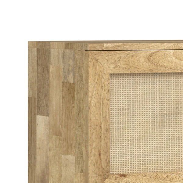 English Elm Reeves Mango Wood TV Media Stand 65" with Woven Raffia Cabinets, Black Iron Base, Natural Finish B136P203487