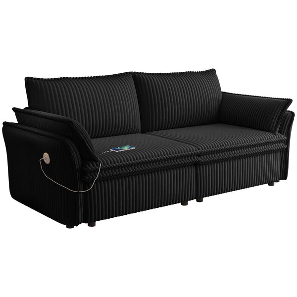 English Elm This 85 Inch Fleece Convertible Sofa Bed Sleeps Guests with 600 Lb Wood Frame W3820S00037