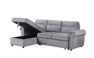 English Elm Augusto Velvet Sleeper Sectional with Storage Chaise and Nailhead Trim Detail B2749S00059