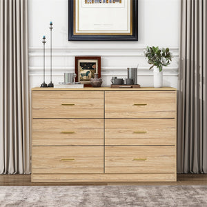 English Elm Modern Six Drawer Wide Chest Matte Hardware Bedroom Closet Organizer Storage Unit Natural W1785P379415
