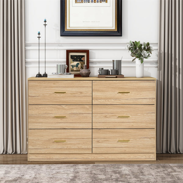 English Elm Modern Six Drawer Wide Chest Matte Hardware Bedroom Closet Organizer Storage Unit Natural W1785P379415