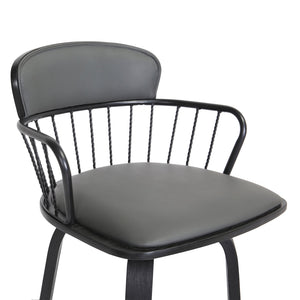 English Elm Willow Swivel Barstool Gray Faux Leather Seat Matte Black Wood Frame Kitchen Island B2736P464839