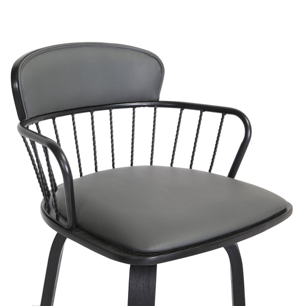 English Elm Willow Swivel Barstool Gray Faux Leather Seat Matte Black Wood Frame Kitchen Island B2736P464839