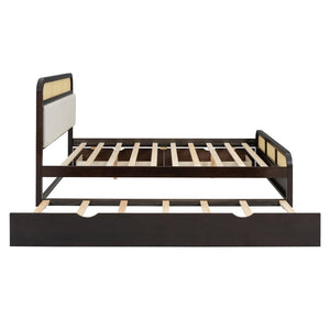 English Elm Queen Wooden Platform Bed With Trundle, 2 Storage Drawers & Padded Headboard In Espresso Finish N820S00010P-GIGA