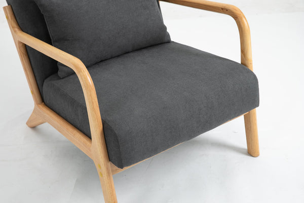 English Elm Mid Century Modern Wood Frame Accent Chair Upholstered with Lumbar Cushion Support W2530P407186