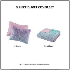 JLA Home Mi Zone - Ombre Plush Shaggy Faux Fur Duvet Cover Set – Ombre Gradient Pink-Purple-Aqua, Cozy, OEKO-TEX Safe MZ12-0646