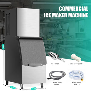 English Elm Commercial Stainless Steel Ice Maker 330 Lbs Daily Output for Bars Restaurants Cafes Black+Silver D858098813
