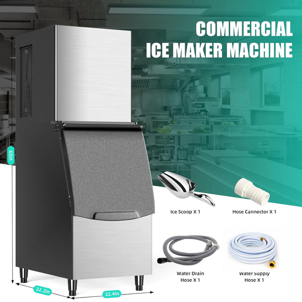 English Elm Commercial Stainless Steel Ice Maker 330 Lbs Daily Output for Bars Restaurants Cafes Black+Silver D858098813