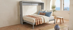 English Elm Queen Murphy Wall Bed with Usb Ports Space Saving Cabinet for Guest or Home Office Gray LP000385AAE