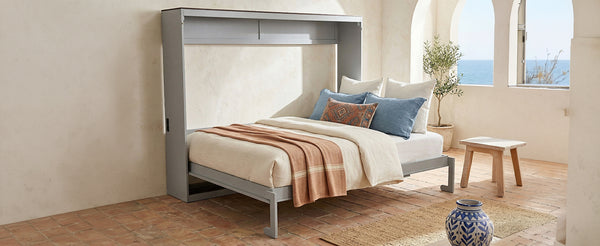 English Elm Queen Murphy Wall Bed with Usb Ports Space Saving Cabinet for Guest or Home Office Gray LP000385AAE