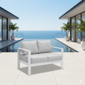 English Elm 50" Cast Aluminum Outdoor Loveseat with Uv Resistant Olefin Cushions for Patio Decks White+Gray B082P454975
