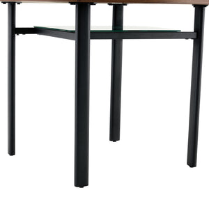English Elm Table Set Modern Round 42 Inch Wood Grain Glass Inset with 4 Fabric Chairs for Dining W1151S04477