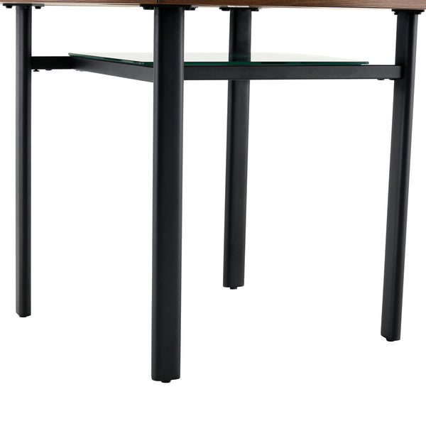 English Elm Table Set Modern Round 42 Inch Wood Grain Glass Inset with 4 Fabric Chairs for Dining W1151S04477