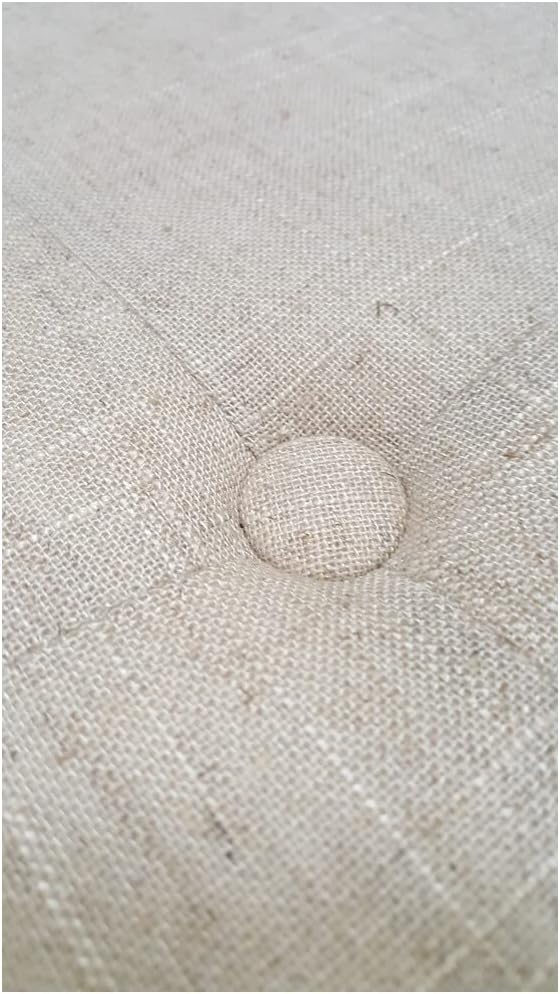 English Elm Linen Small Accent Bench with Tufted Seat and Nailhead Trim, Wood X-Leg Entryway Seating, Stylish Natural 20 L x 19 W x 7 H B011P357492