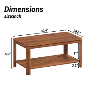English Elm Arc Corner Oak Coffee Table with Open Shelf Wave Grain Legs Modern Living Room Accent W5563P449954