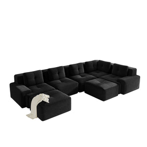 English Elm Modular Corduroy Sectional Sofa V Shaped 5 Seat Living Room Couch with Ottoman Black W714S01586